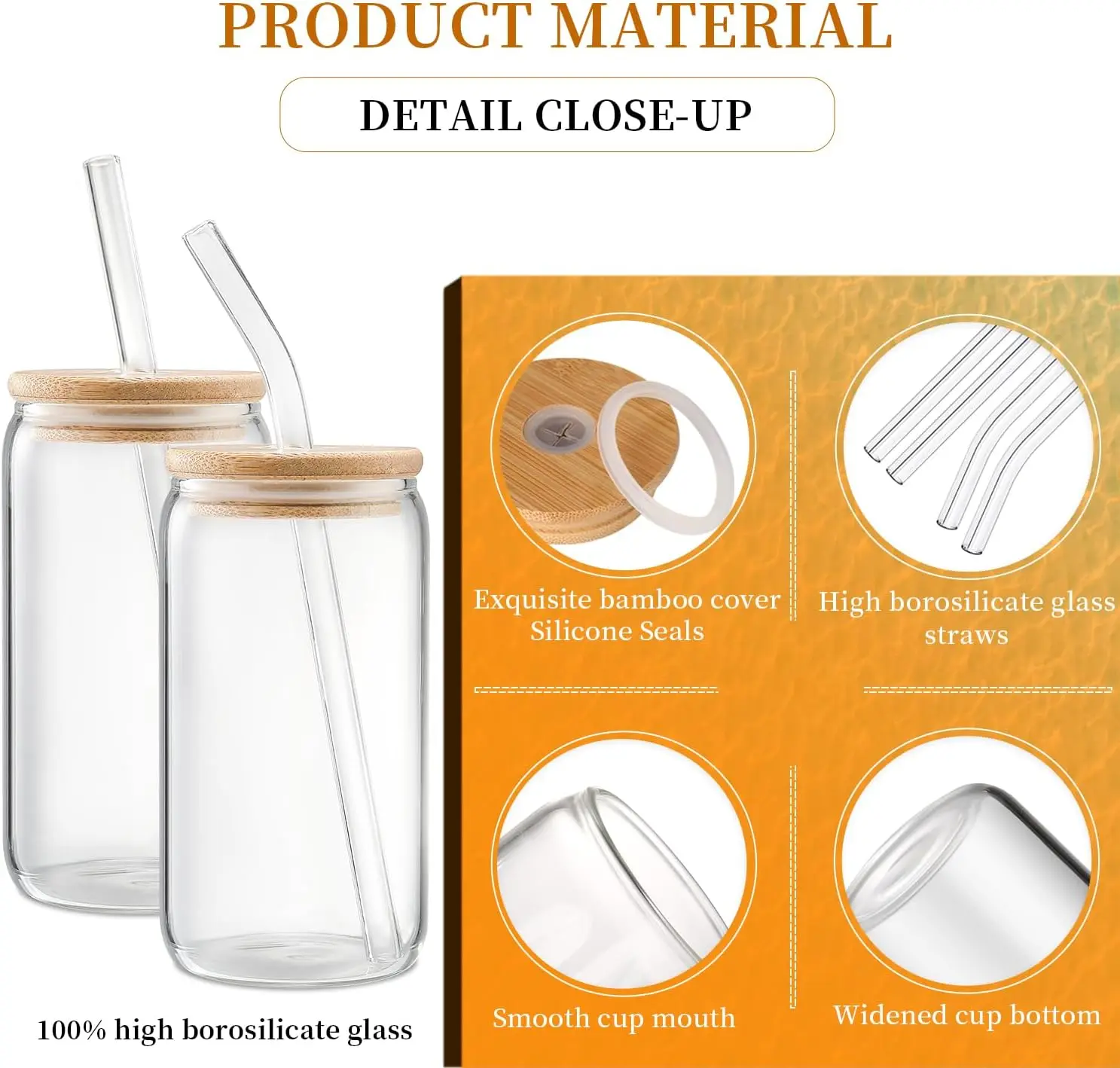 12oz 16oz 20oz Custom wholesale borosilicate glass bottles with straw and bamboo lid 350ml 500ml water drink bottle juice cup