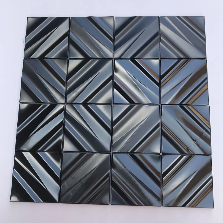 SANIPRO New Home Mesh-backing 3D Effect Wall Covering Facade Design Decoration Parquet Pattern Metal Mosaic Tiles