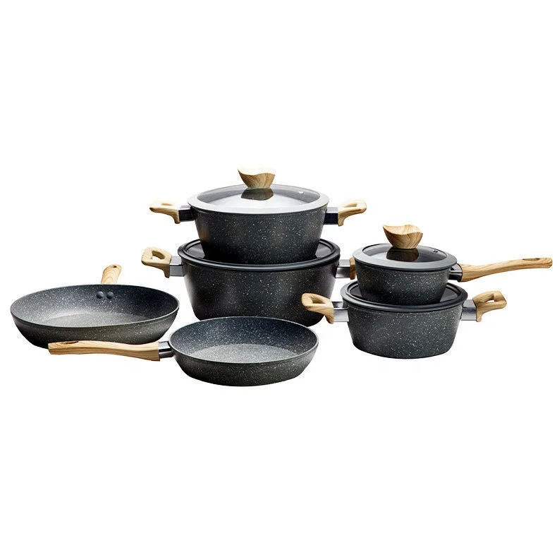 Durable Popular granite non stick coated aluminum home cooking non stick coated variety cookware set forged cookware for camping