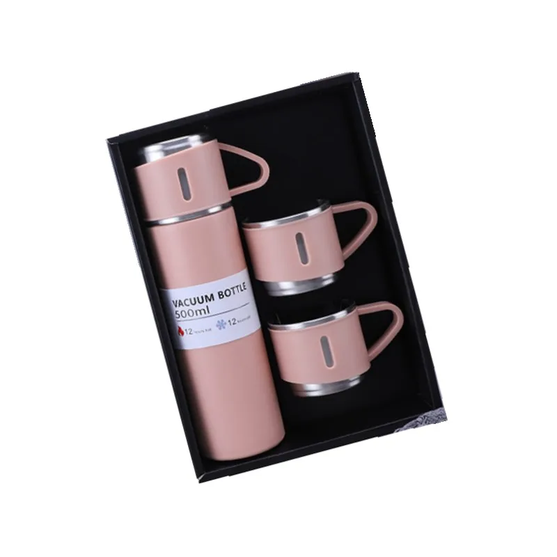 Business Gifts 500ml  Travel Mugs 304 Double Stainless Steel Thermos Vacuum Kettle With 3 Cups Vacuum Flask Set