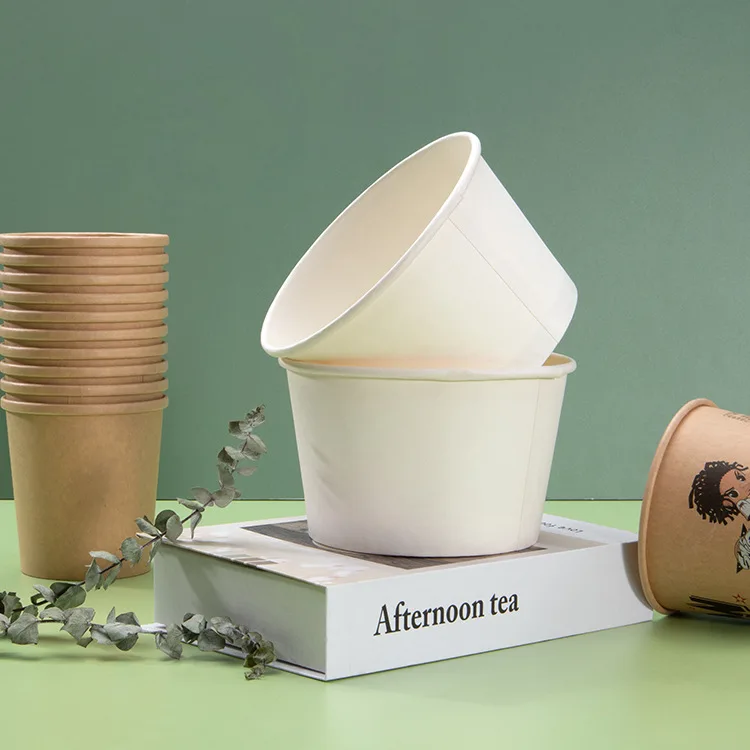 Disposable paper bowl round commercial packing box with lid salad bowl takeaway wholesale kraft paper bowl