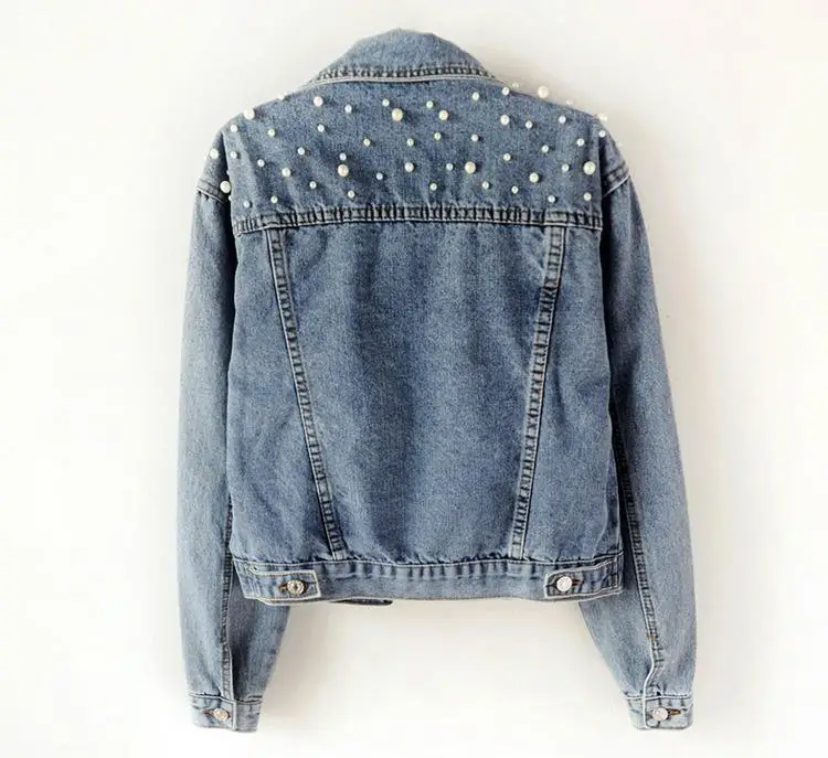Spring Fashion Long Sleeve Women Pearl Jean Jacket Denim Jacket for Women 2021