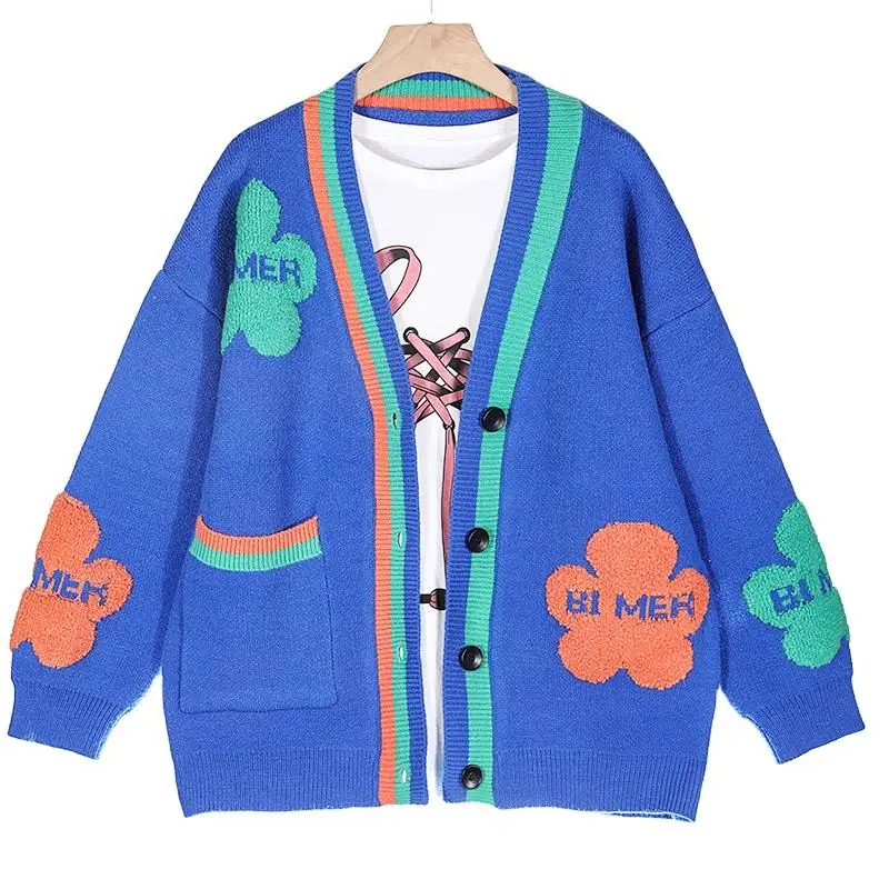 Custom OEM & ODM sweater women winter design ladies knitwear Girls Embroidery patch knit coat knitted cardigan sweater women