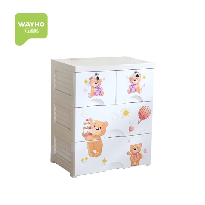 plastic storage drawer with lock kid drawer 4layers
