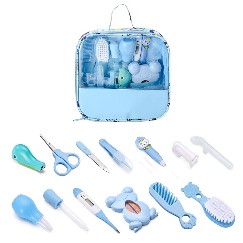 Newborn 13pcs Baby Care Kit High Quality Thermometer Nasal Aspirator Medicine Feeder Nail Clippers Baby Daily Care Set