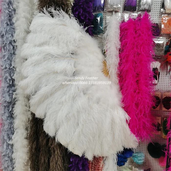 Double Layers  Luxury Ostrich Feather Fan Large Dancing Fan for Party Wedding Performance Festival Decoration