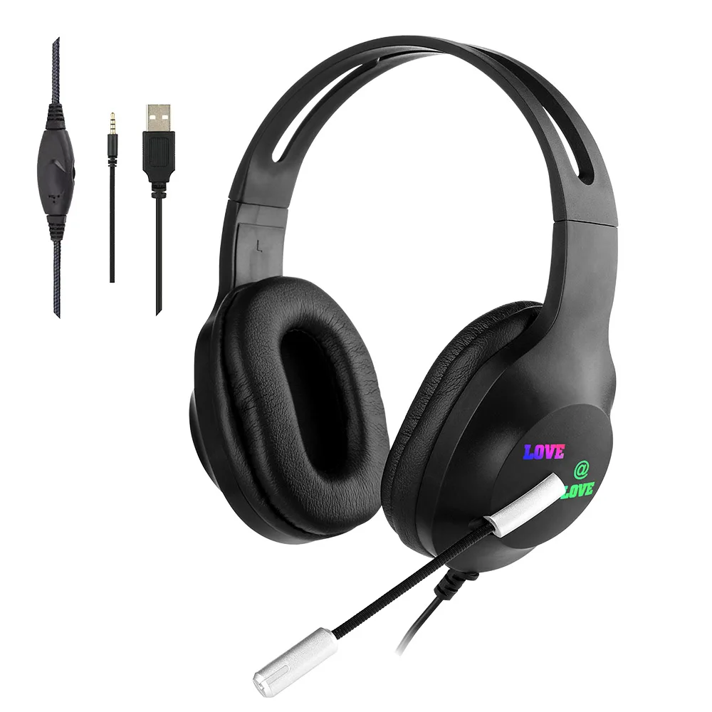 Adjustable RGB Light Stereo Gaming Earphone Wired Gaming Headset Headphone With Mic