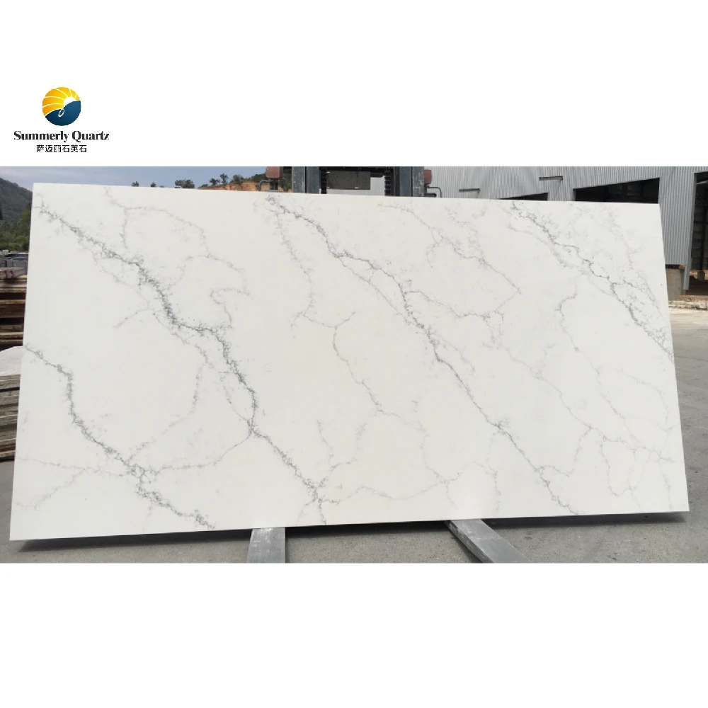 best  selling calacatta white polished quartz slabs sheet wall decoration  artificial stone for villa interior and exterior