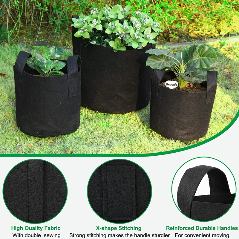 Convenient Design Black Garden Planter Fabric Pot Plant Grow Bag with Handles
