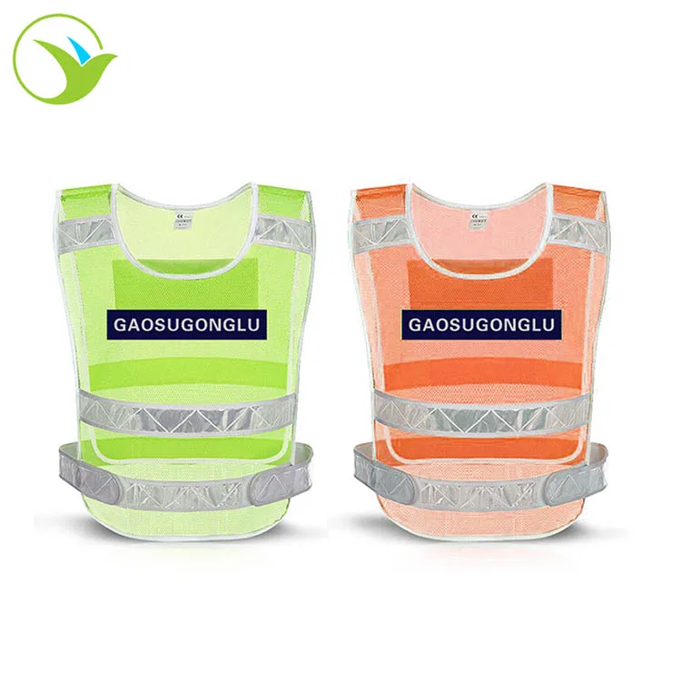 Manufacturer custom polyester yellow reflective stripe safety vest with zipper