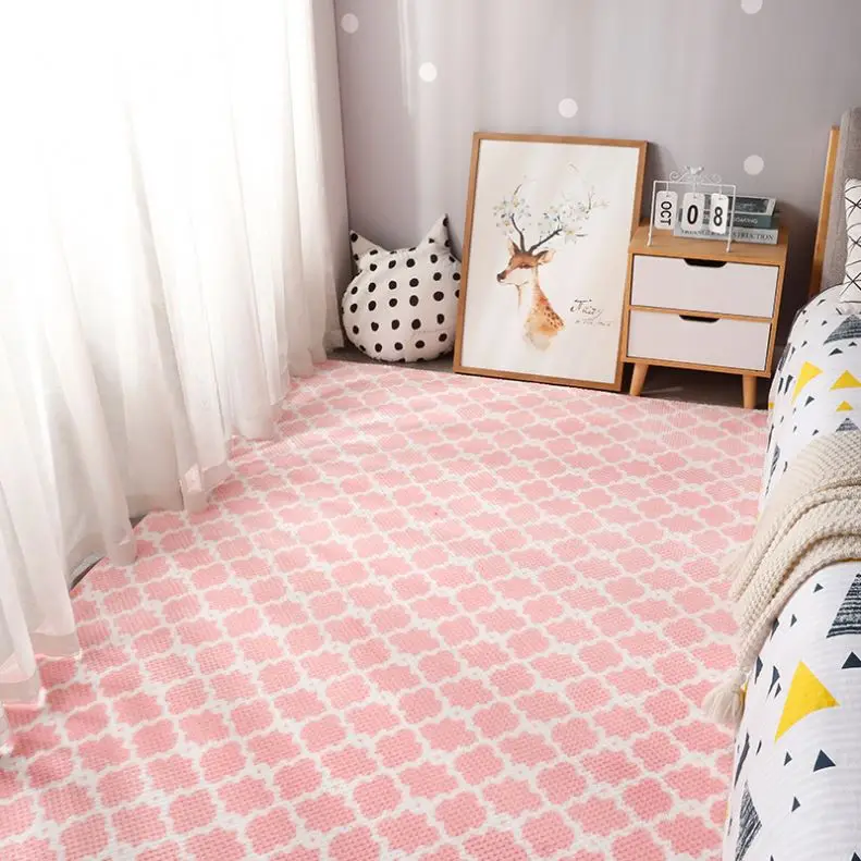 Girl Bedroom Carpet for Children Modern Lattice Living Room Large Rugs Decoration Teenager Green Blue Pink Kids Mat On The Floor