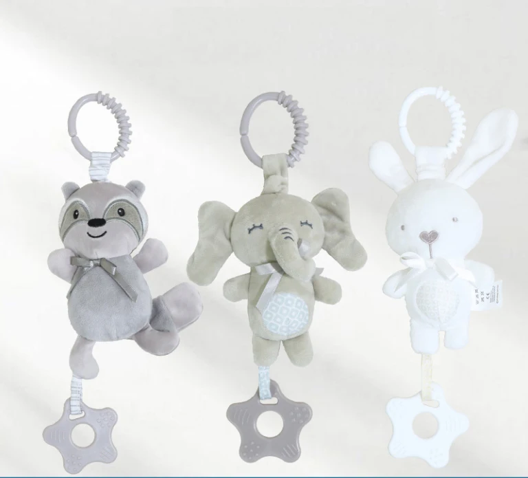 Baby Toy Soft Hanging Rattle with Teethers Newborn Soothing Toy Plush Animal Stroller Crib Wind Chimes Learning Hanging Toys