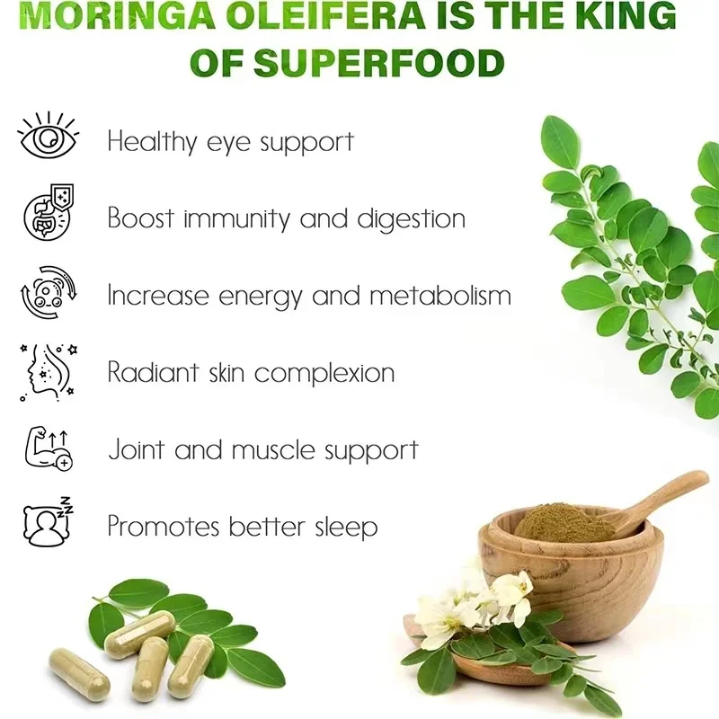 OEM dietary supplement capsules 100% pure Moringa complete green superfood vegan increase energy and digestion hard capsules