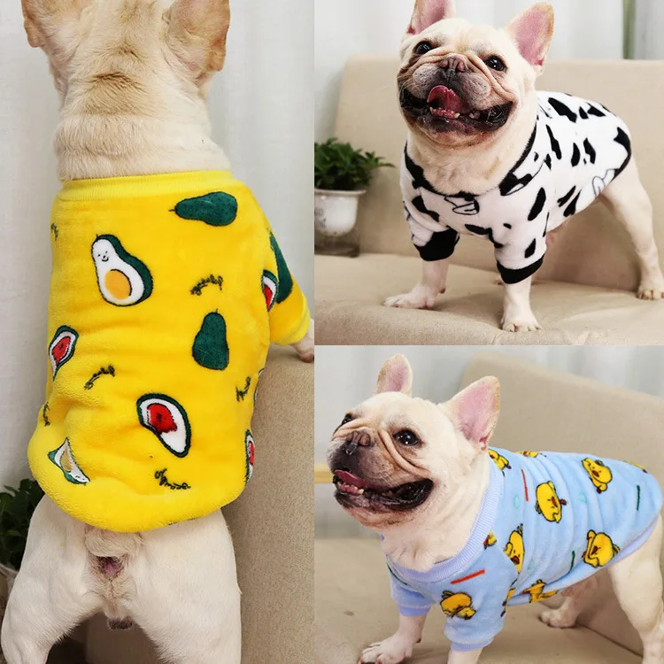 Wholesale Winter Plush Warm Leopard Print French Bulldog Dog Pajamas Clothes