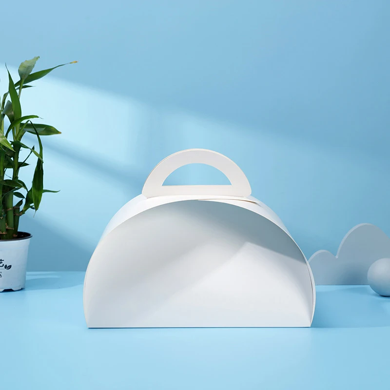 Handheld Chocolate White Card Color Customized Half Round Shaped Packaging Sandwich Macaron Paper Cake Packaging Box