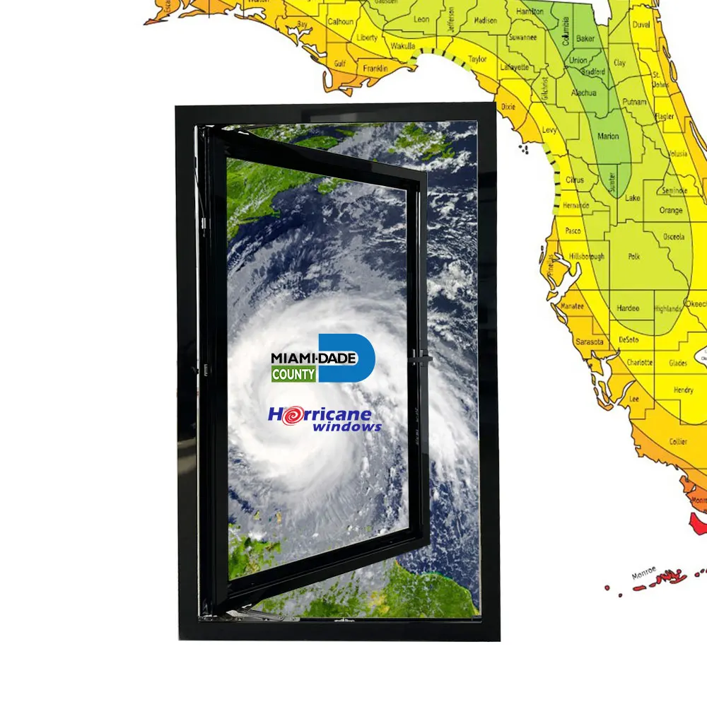 Customized Aluminum Hurricane Impact Insulation Laminated triple glazed casement window with fixed panels for villa