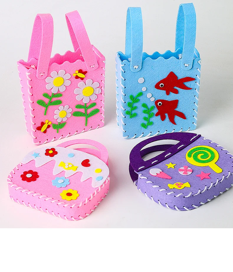 Children Beginners Educational Sewing DIY Handmade Gift Sticker Crafts Kits Animal Felt Bag Fabric Toys Sewing Kids Art