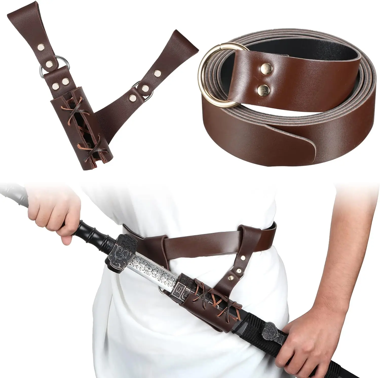 Medieval Leather Sword Frog with Belt Sword Holder Belt Rapier Scabbard Knight Leather Belt for Men and Women