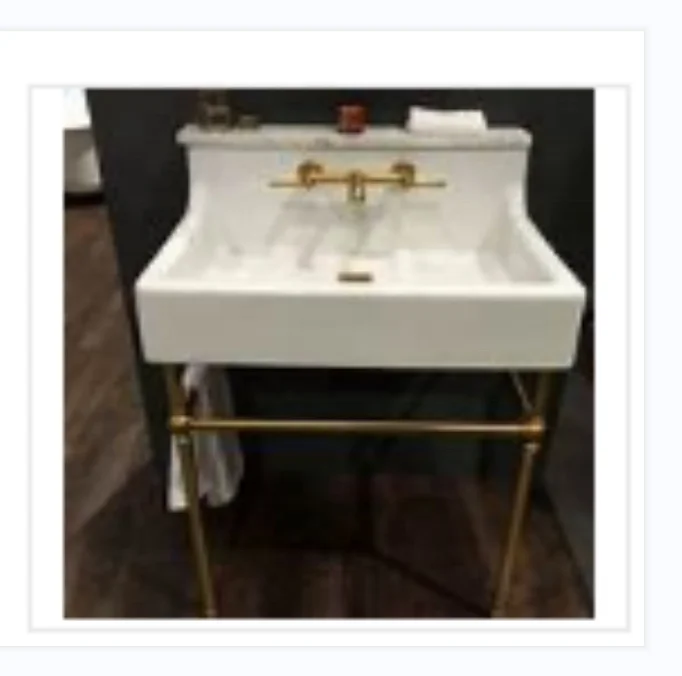 Single Vanity with Brushed Brass Polished Gold Stainless Steel Bracket Match with Snow Mountain White Stone Countertop
