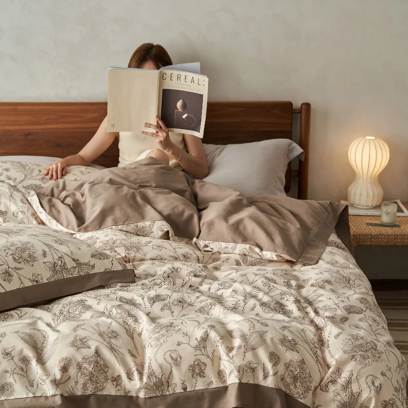 High-end thickened ground wool, winter four-piece cotton bed sheet set American retro style autumn and winter Seasonal bedding