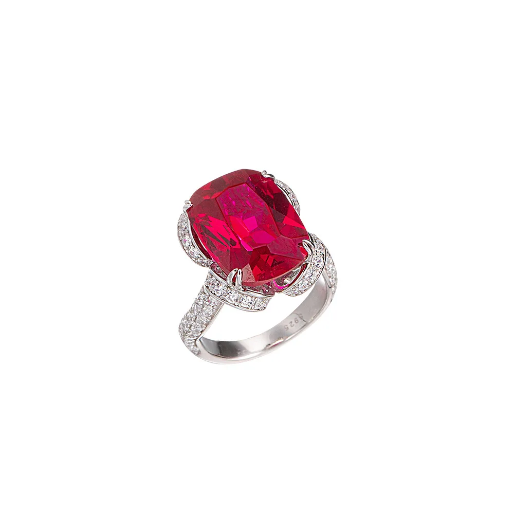Ruizuan Fashion Jewelry Lab Grown Red Ruby Ring 12*16 mm Cushion Color Stone Jewelry Rings