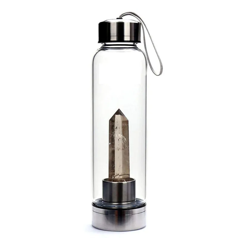Nature Amethyst Glass Water Bottle With Crystal Stone Inside And Gem Stones Wholesale