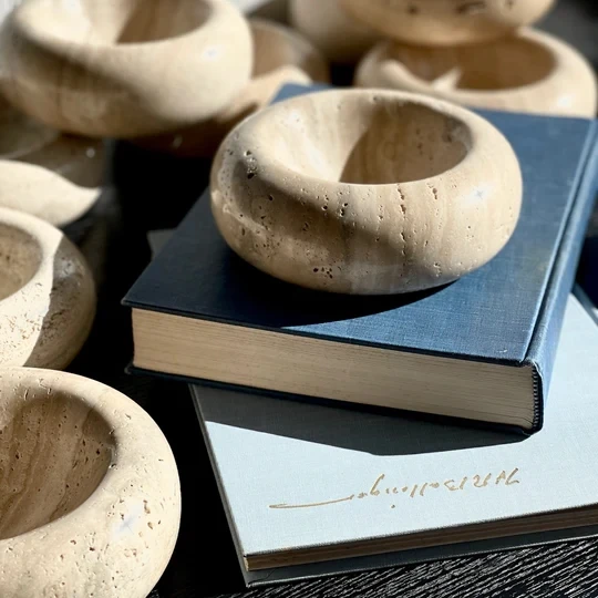 stonekocc D15x6cm Travertine Jewelry Storage Bowl Natural Marble Bowl Designer Light Luxury Ornaments