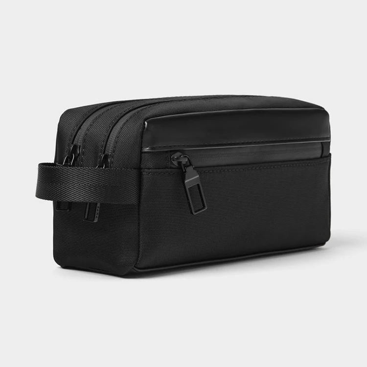 Customizer Portable Black Pu Leather Toiletry Bag Men Cosmetic Bag