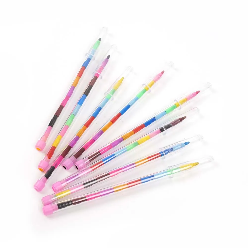 Art Drawing Stationery Plastic 12 Colors Block Shape Stackable Crayons Set With Custom Logo