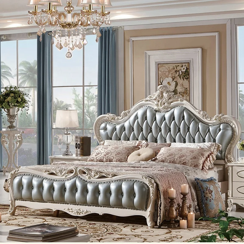 Luxury Italian Bedroom Furniture Set King Size Classic Italian Latest Gold Wooden Bed