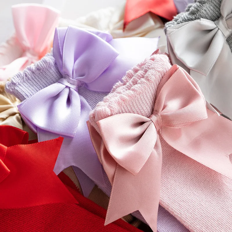 2024 Autumn winter Princess Long Sock Knee High Spanish Style red green christmas baby girls Double Ribbon Bow Kids Socks