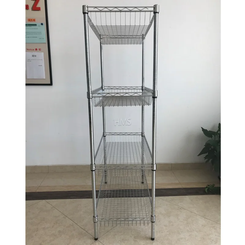 Wholesale Organizer Rack Under Shelf Storage 4 Tiers Metal Adjustable Wire Basket Shelving