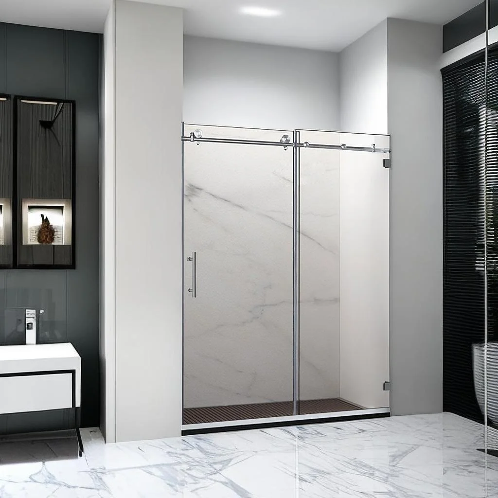 Modern Frameless Tempered Glass Shower Door 8mm One Fixed One Sliding Shower Door For Bathroom