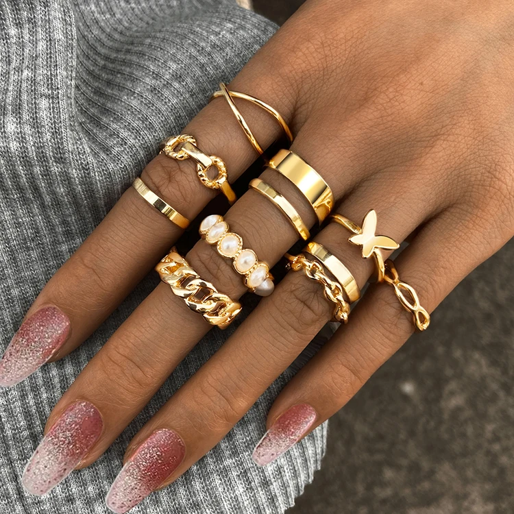 iparam mixe ensemble de bague en tendance acier inoxydable or fashion knuckle stacking gold plated rings set
