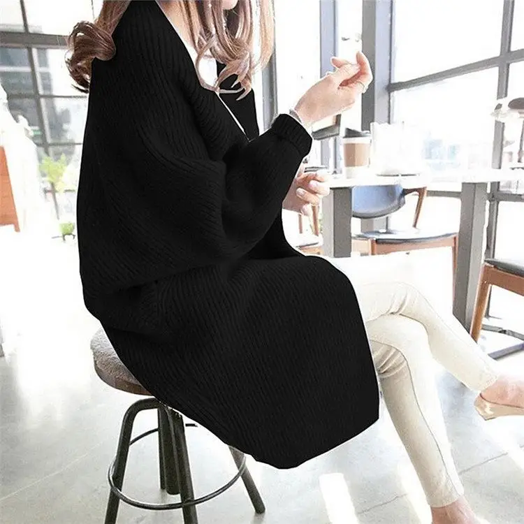 Wholesale Autumn Winter Korean Fashion Mide Cardigan Loose Knitted Batwing Sleeve Long Sweaters For Women