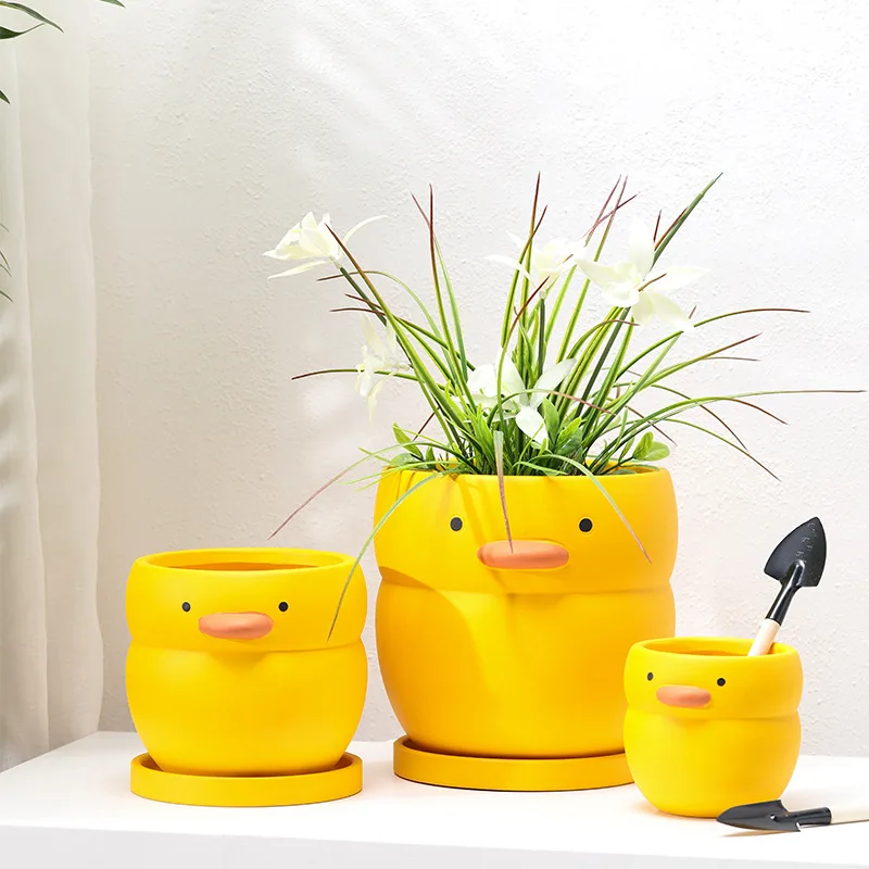 Custom Color/size Ceramic Plant Pot Container, Cartoon Cute Flower Pot Flower Vase, Duck Shape Pots For Plant