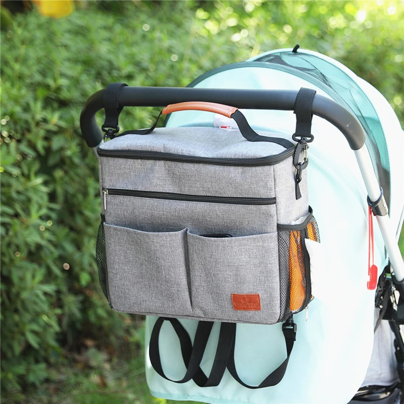 New Large Capacity Gray Oxford Cloth Stroller Organizer With Cup Holders Baby Stroller Organizer Bag Backpack
