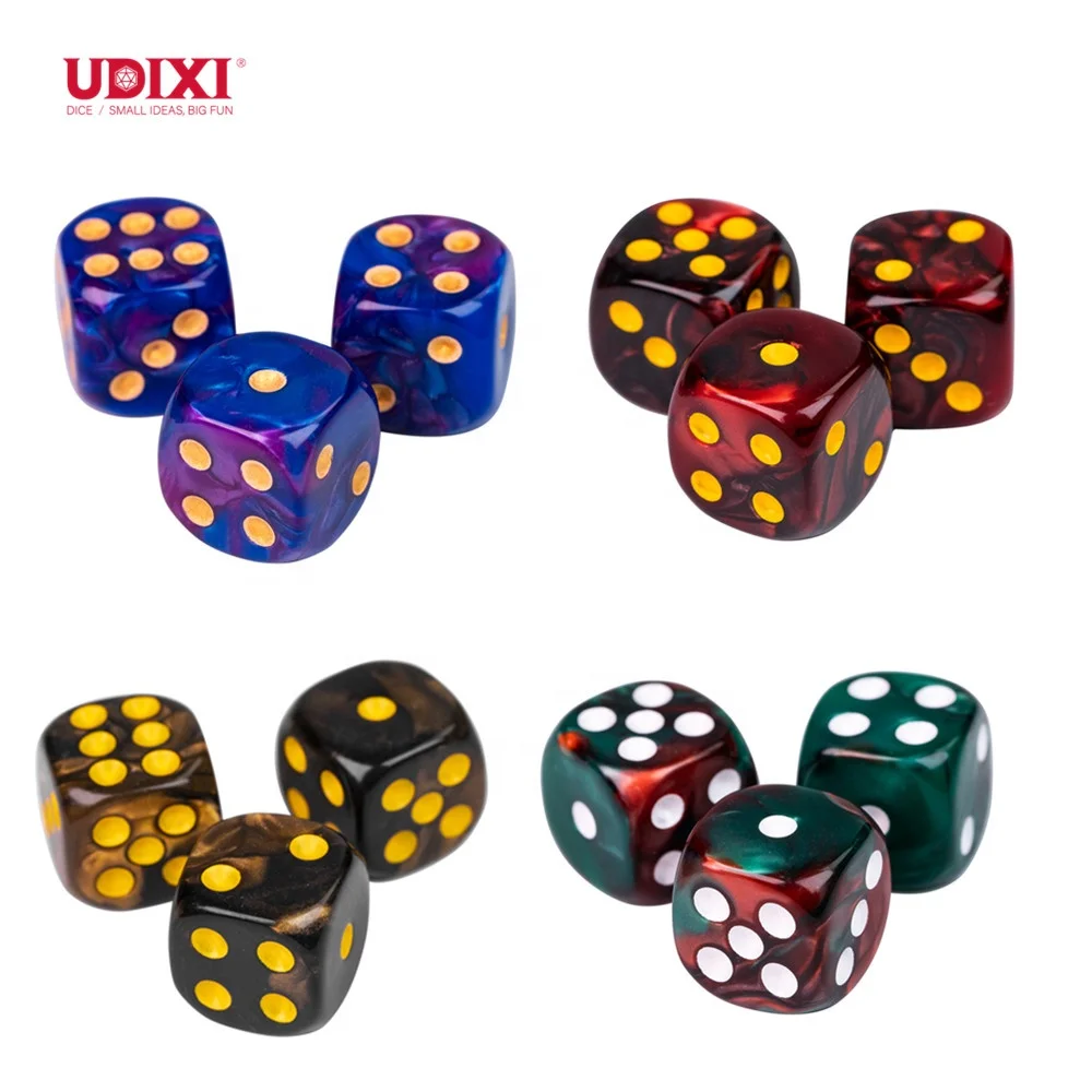 Udixi Plastic 12mm D6 6 Sides Dice Board or Card Games Casinos colored Acrylic D6 Pip Dice Double Color