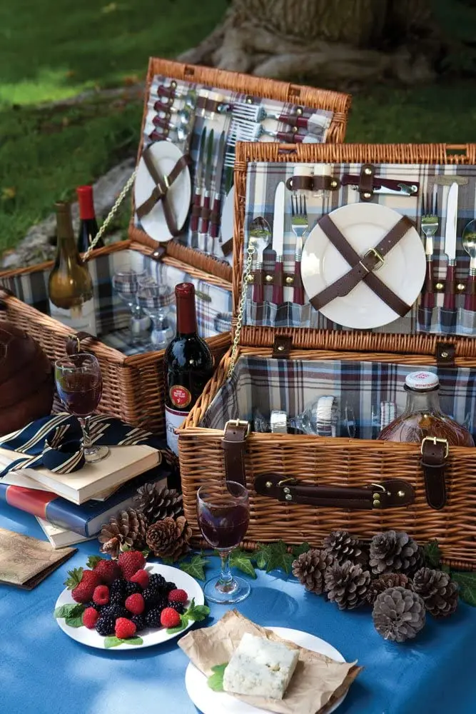 Ивовые корзины для пикника наборы еды из двух человек с пластиной ручная плетеная посуда складные