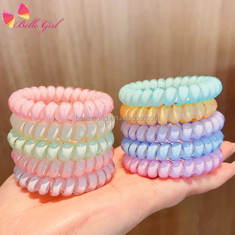 BELLEWORLD custom package new fashion elastic band hair accessories for girls 6pcs/bag candy color sweet phone cord hair ties