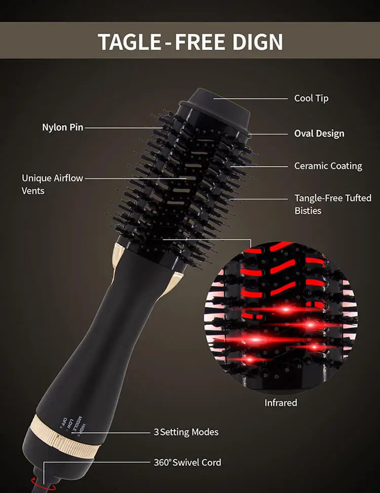 Newest Far Infrared Hair Styling Beauty Tools 3 In 1 One Step Hot Air Brush Hair Dryer Straightener Curler