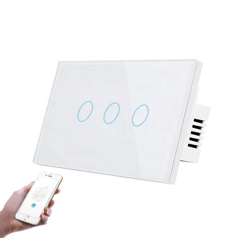 Phone App Controlled Light Switch Tuya App Smart Life Glass Touch Panel 3 Gang 1 Way / 2 Way WiFi Electrical Switches
