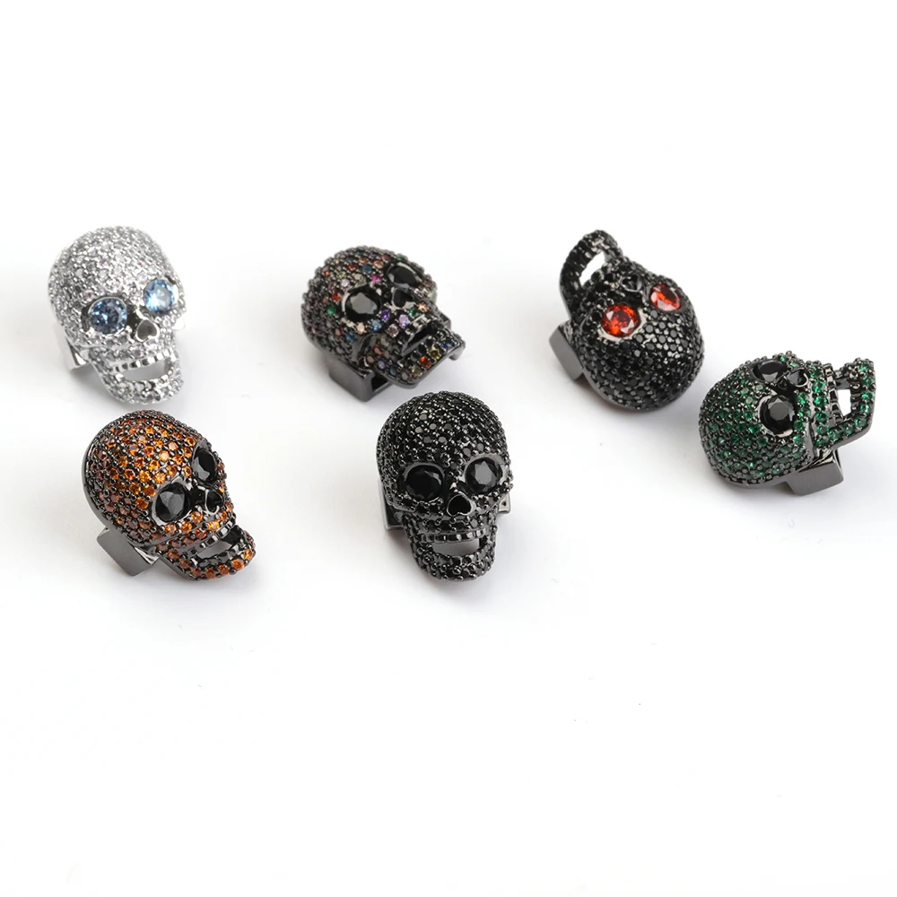 Micro Pave Skull Bead Clear Cubic Zirconia Blank Eyes Skull Head  For Men Bracelet