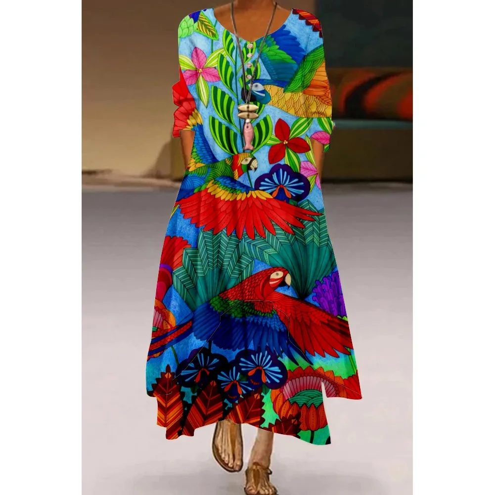 Latest Korean Design Floral Print Elastic Square Neck Short Sleeve  Women Summer Long Dresses Clothing