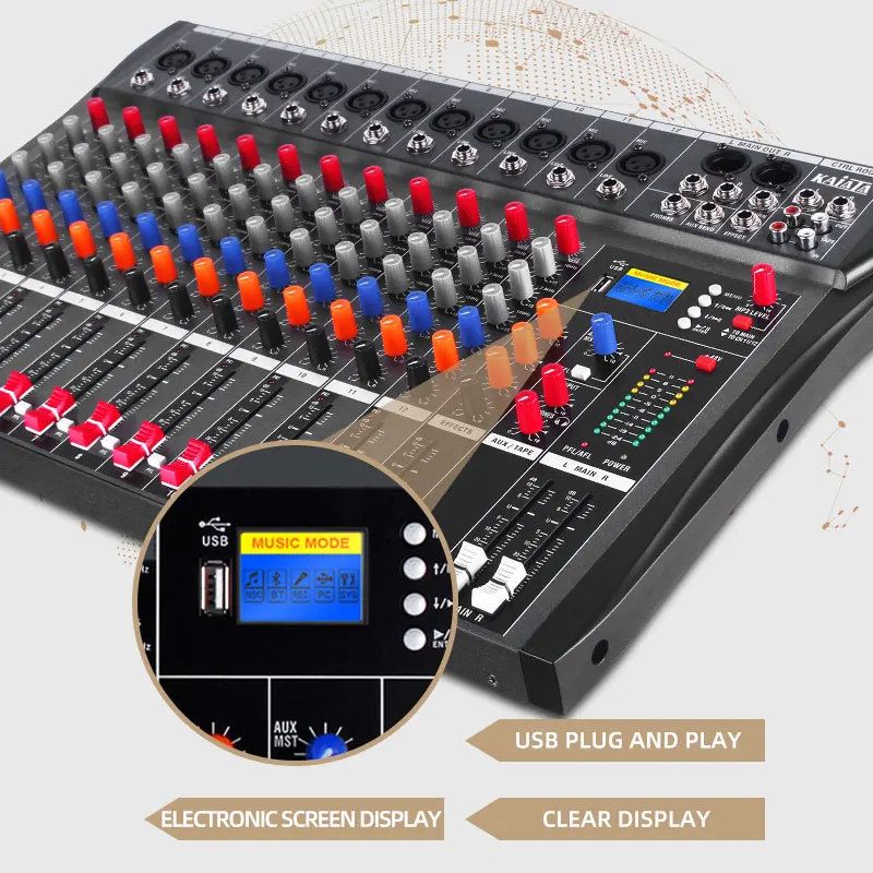KAIKA CT12-5  Professional Audio DJ system 12-channel console Mixer MP3 audio mixer with screen film