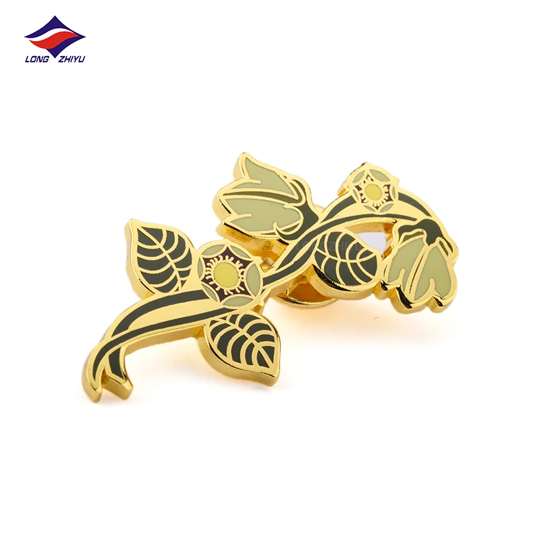 Longzhiyu soft enamel pin manufacturer custom flower lapel pins metal logo cartoon gold plated pins wholesale
