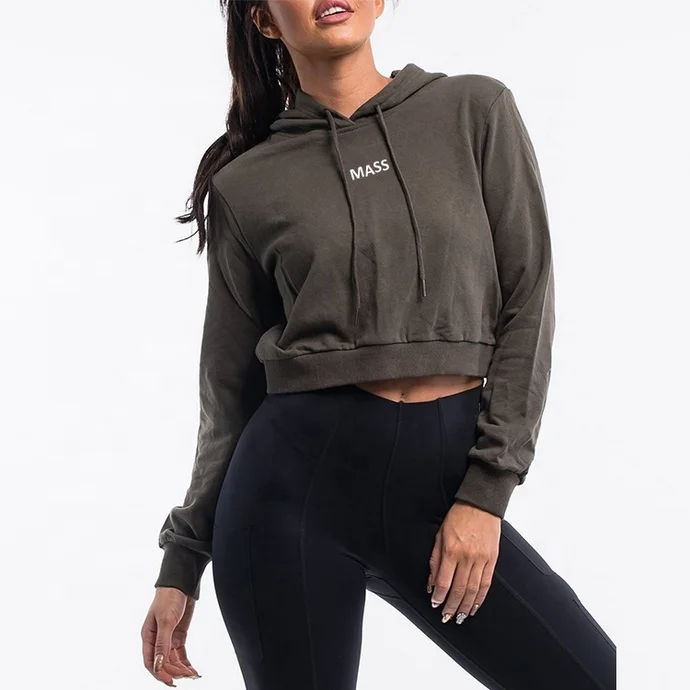 Custom crop top hoodie ladies crop hoodie arm green hoodies for women