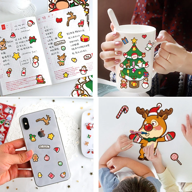 New Creative Children Cartoon Christmas DIY Sticker Santa Snowman Cute PVC Sticker For Kids