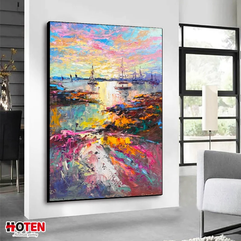 Bay texture abstract landscape decorative painting pure hand-painted purple color oil painting