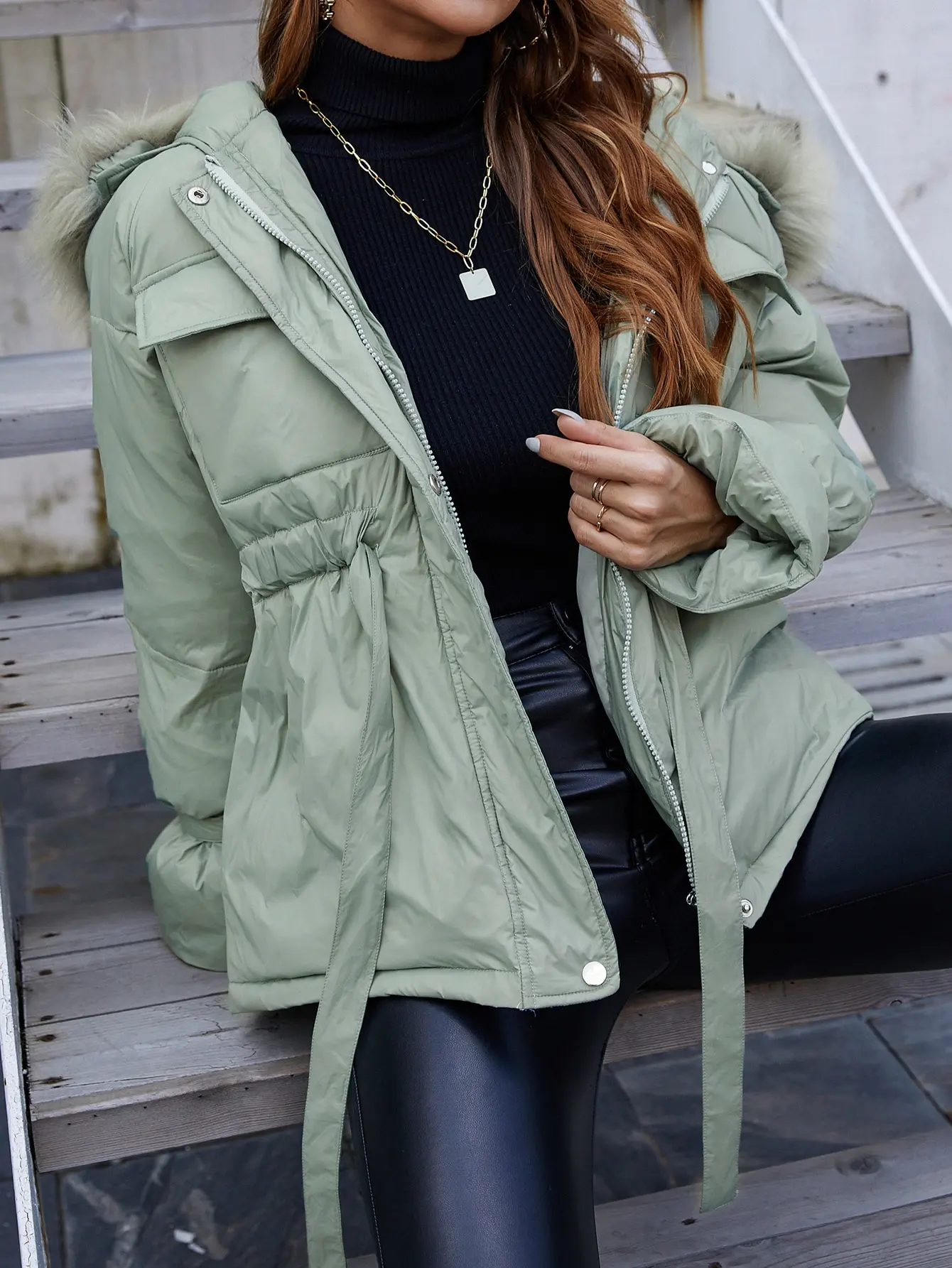 Simple Collected Waisted Parkas Women Fashion Coats Women Elegant Stand Collar Casual Cotton Jackets Female Ladies